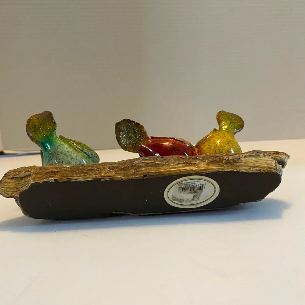 Three Birds On A Branch Ceramic Decor. Red Yellow & Blue Friends 9”branch